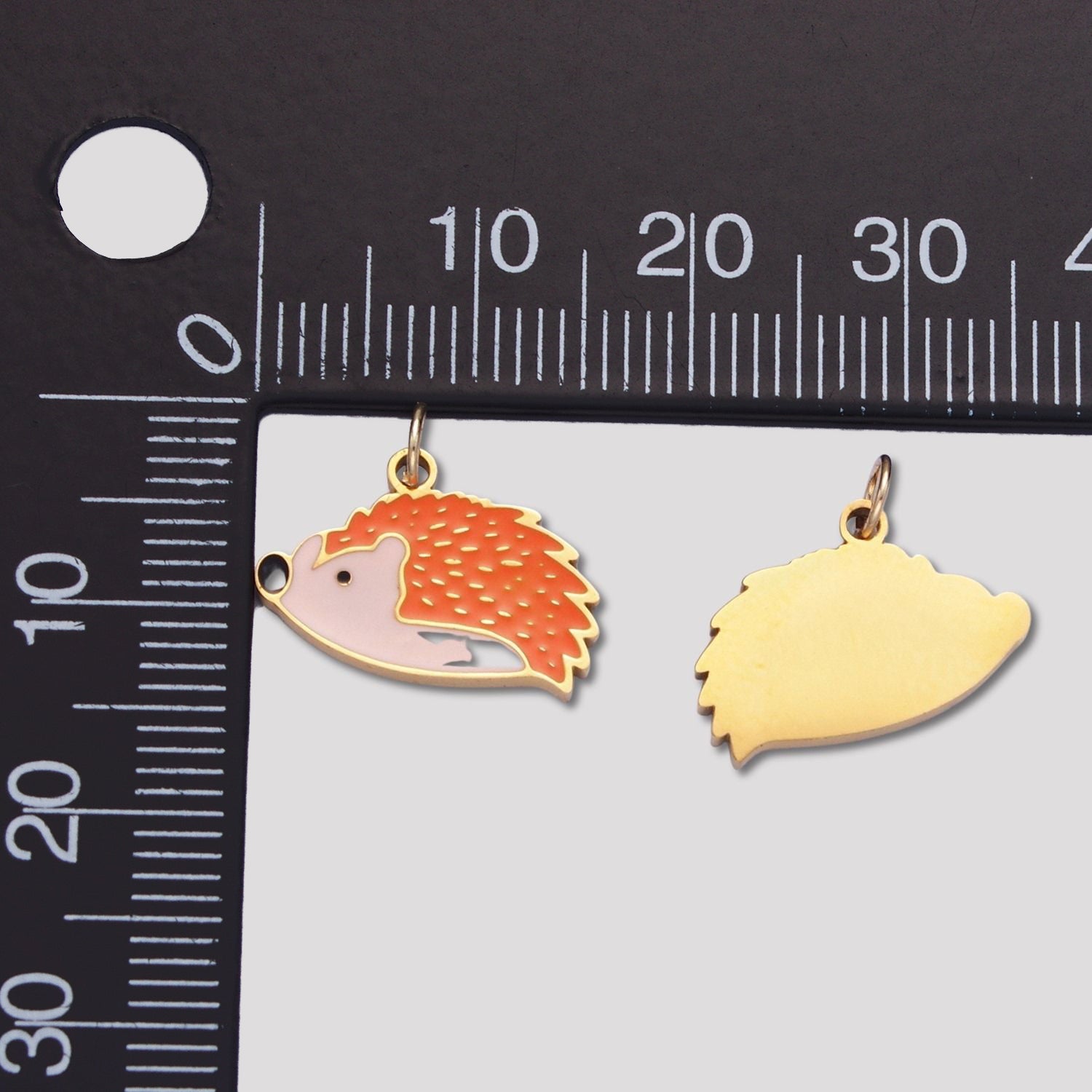Launch Promo: 24K Gold PVD Stainless Steel Orange Hedgehog Animal Enamel Charm | Sold Each