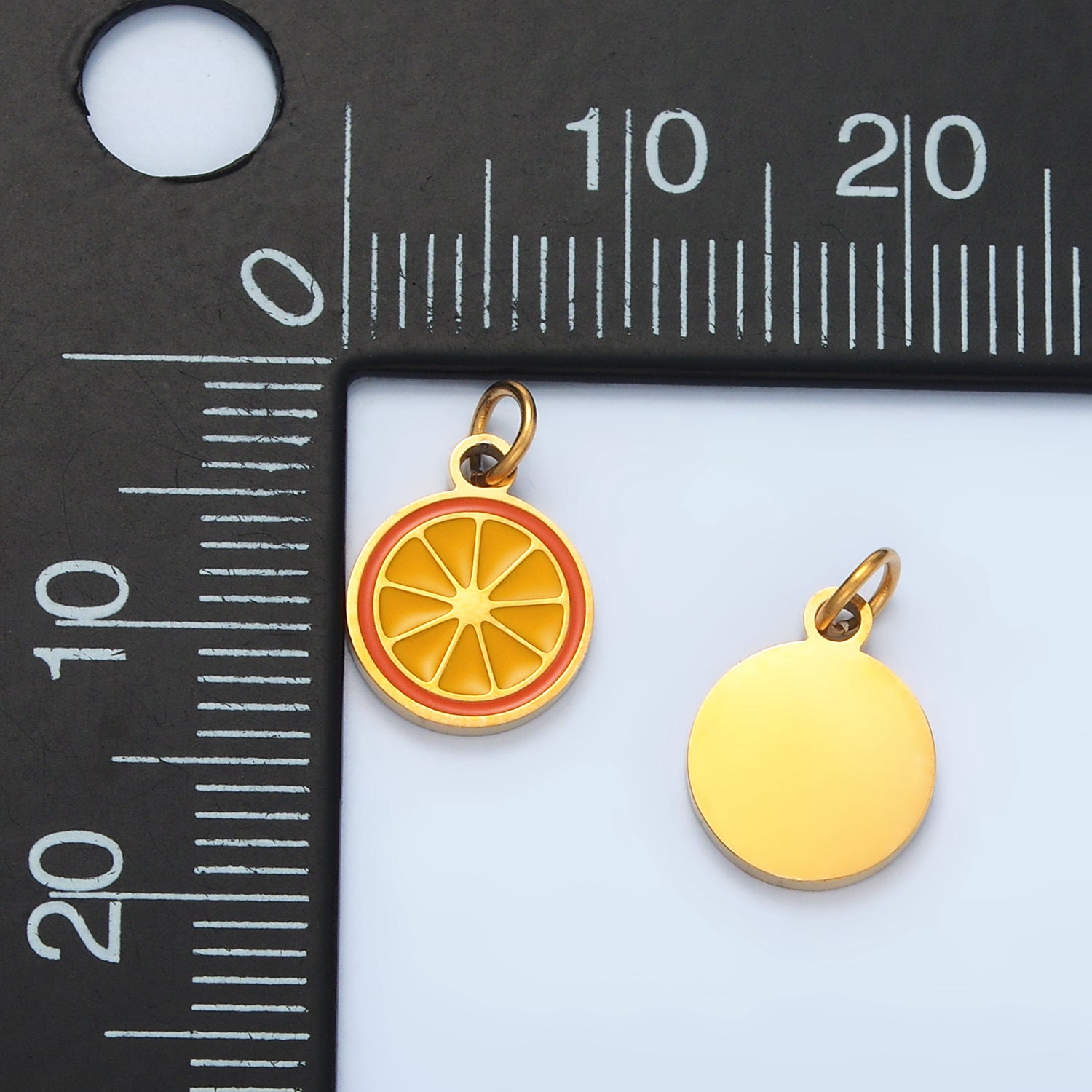 Launch Promo: 24K Gold PVD Stainless Steel Mini Sweet Orange Fruit Enamel Charm | Sold Each