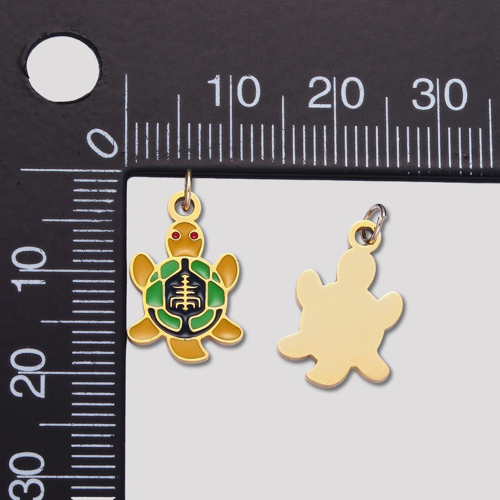 Launch Promo: 24K Gold PVD Stainless Steel Green Ocean Turtle Enamel Charm | Sold Each