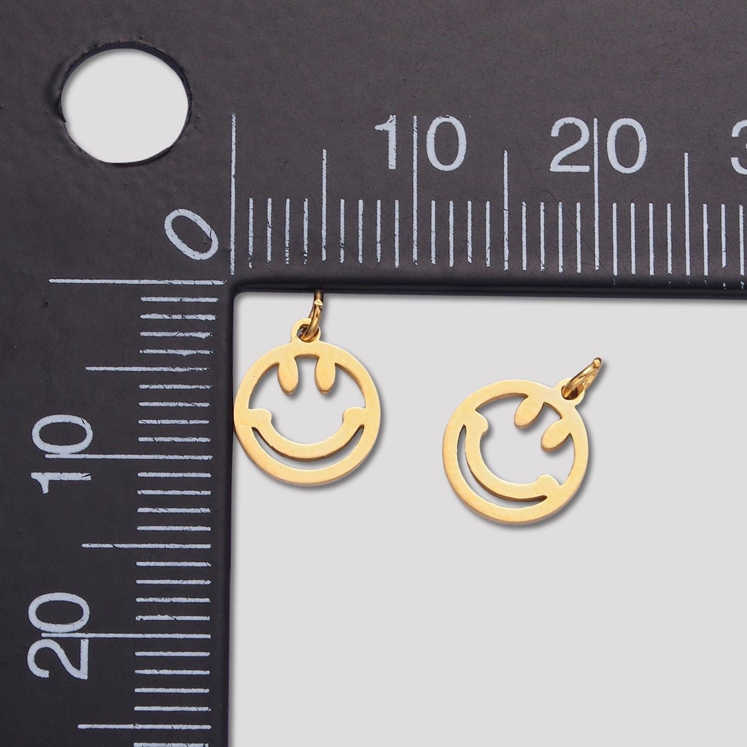 Launch Promo: 14K Gold PVD Stainless Steel Open Circular Smiley Emoticon Mini Charm | Sold Each