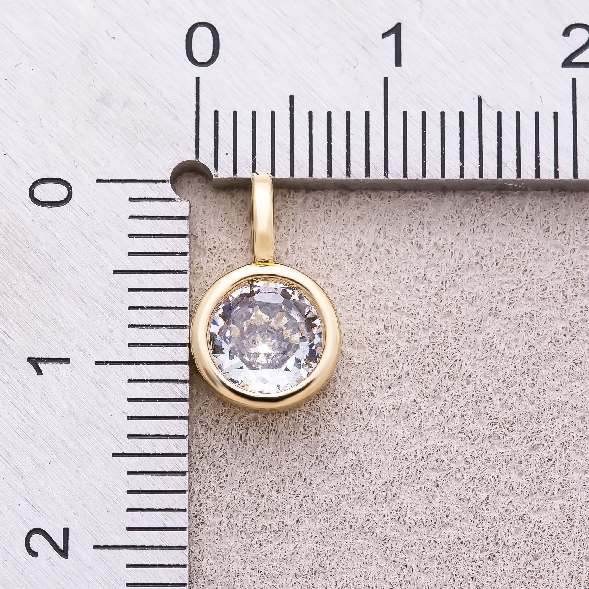 16K Gold Plated Bezel Set CZ Round Solitaire Pendant - Sold Each