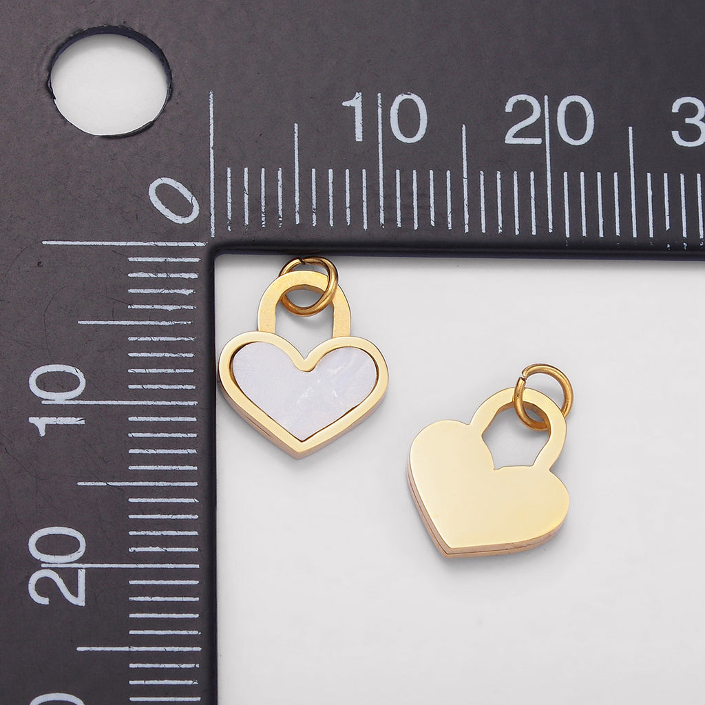 Launch Promo: 14K Gold PVD Stainless Steel Mother Of Pearl Love Heart Padlock Charm | Sold Each