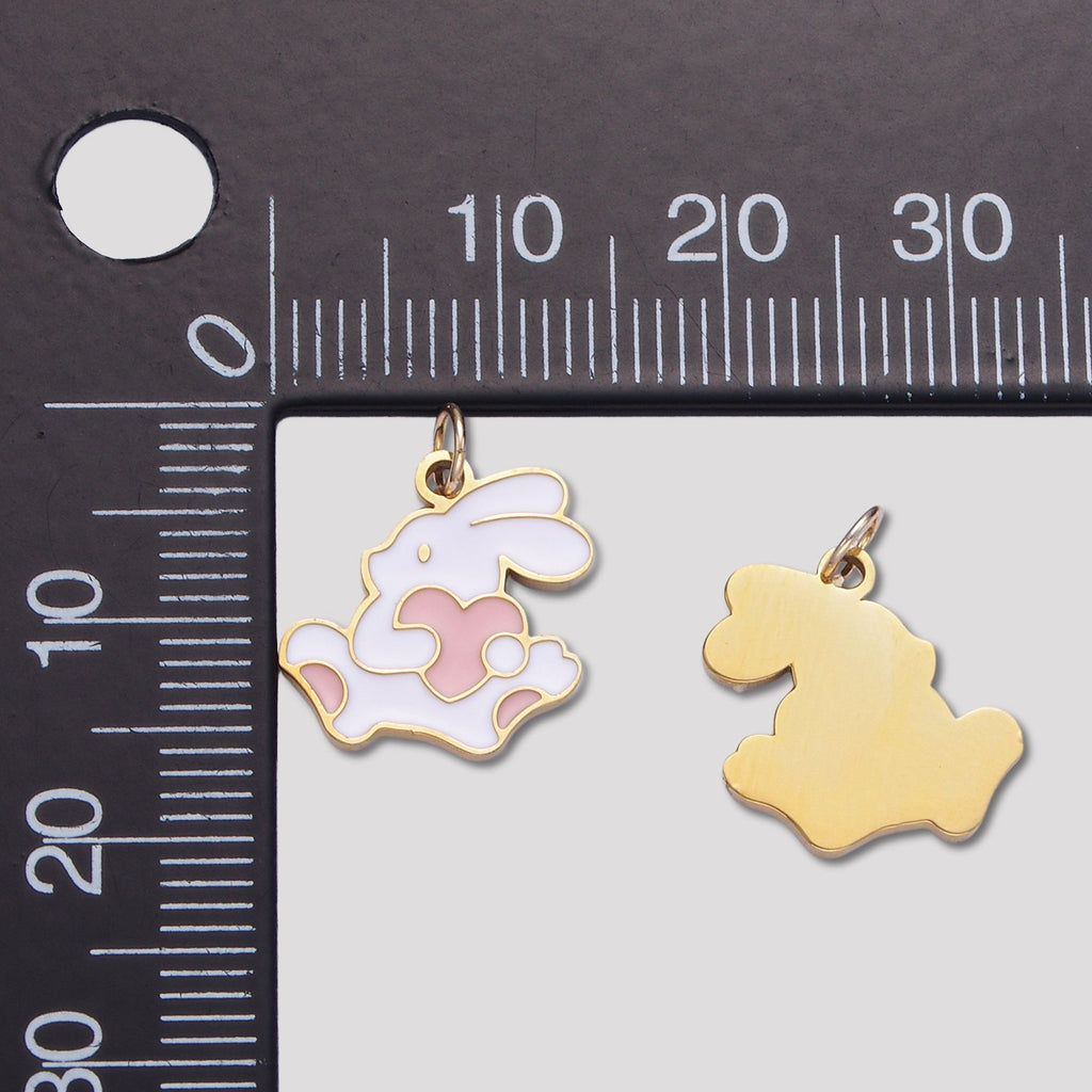 Launch Promo: 24K Gold PVD Stainless Steel Pink White Love Bunny Enamel Charm | Sold Each