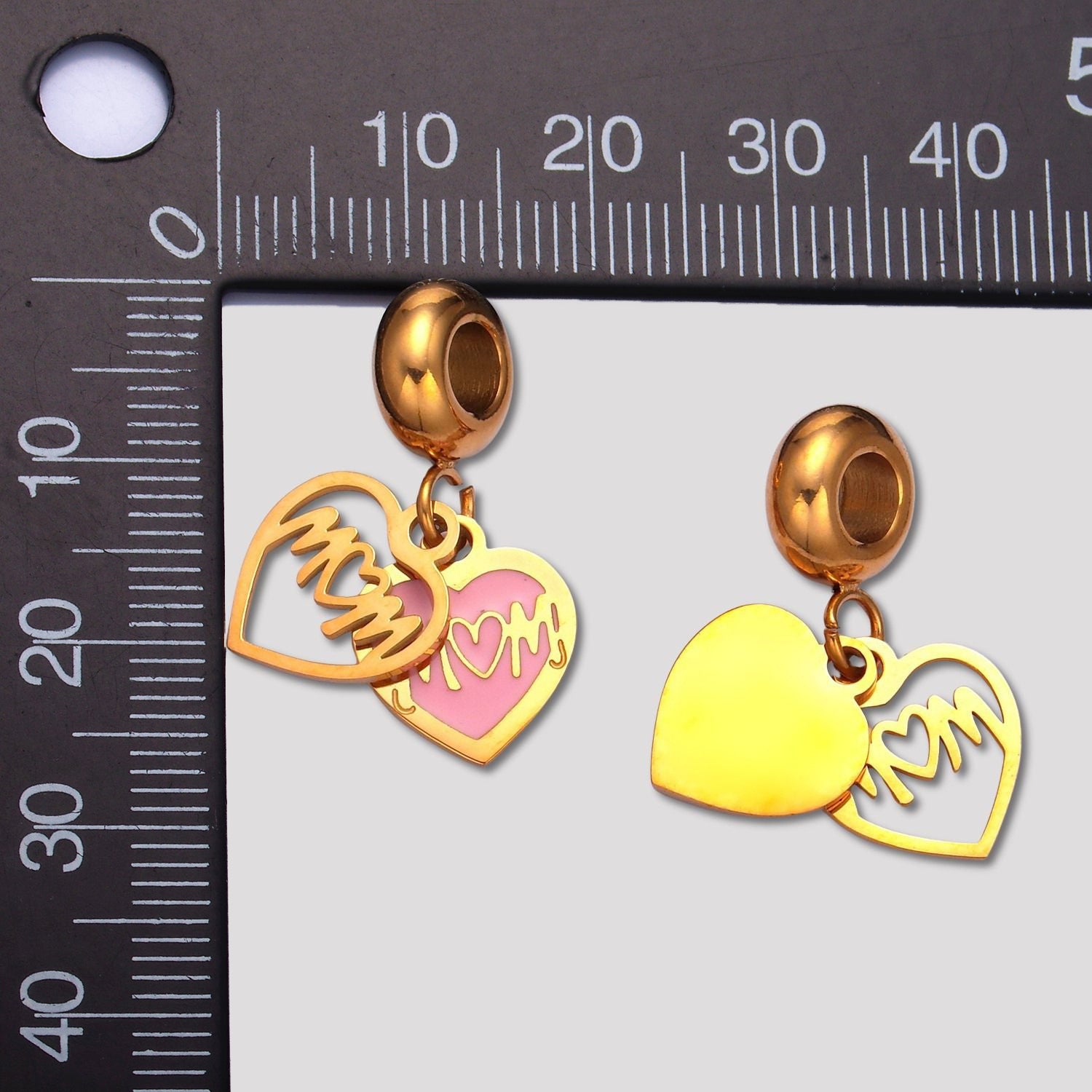 Launch Promo: 24K Gold PVD Stainless Steel Mom Double Love Heart Tag Charm | Sold Each