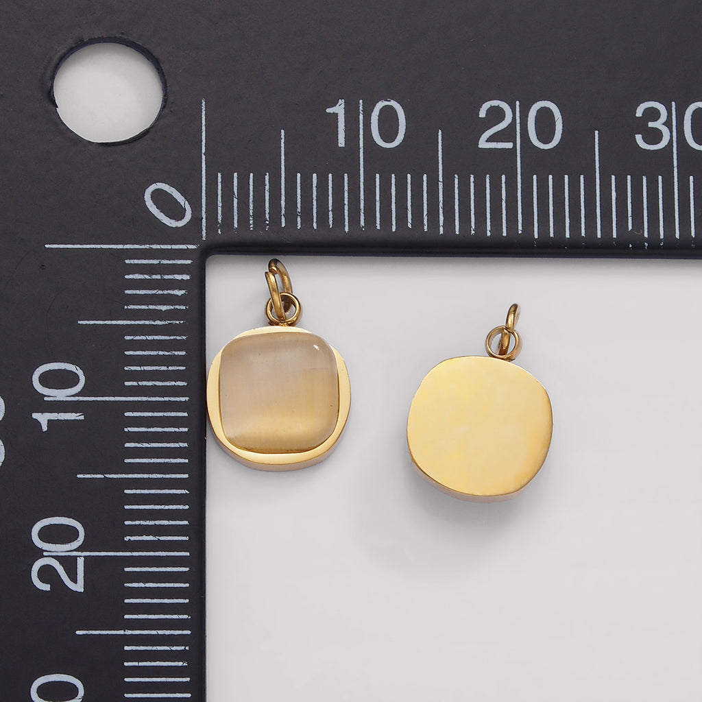 Launch Promo: 14K Gold PVD Stainless Steel Square Moonstone Round Charm | Sold Each