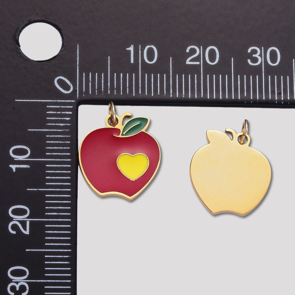 Launch Promo: 24K Gold PVD Stainless Steel Red Heart Apple Enamel Charm | Sold Each