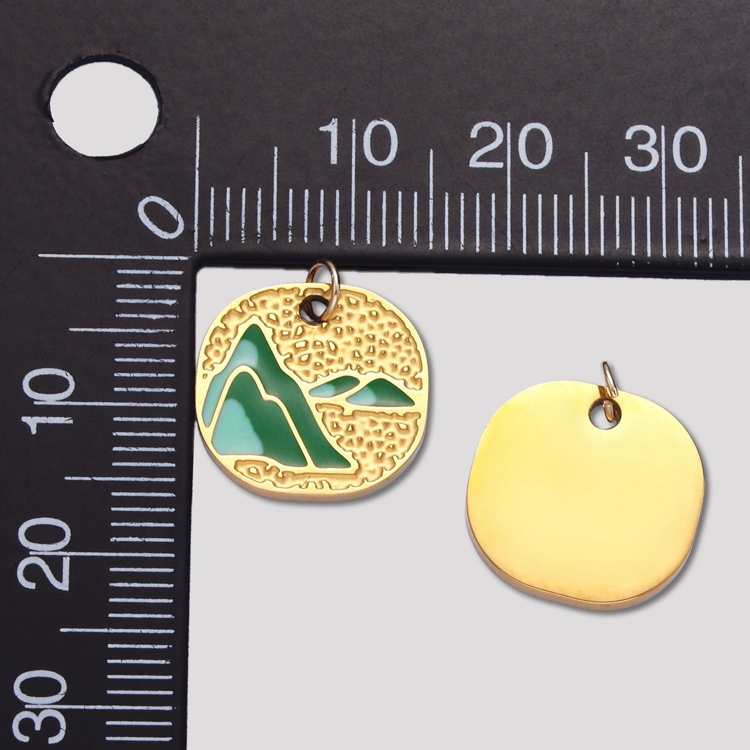 Launch Promo: 24K Gold PVD Stainless Steel Green Enamel Mountain Peak Tag Charm | Sold Each