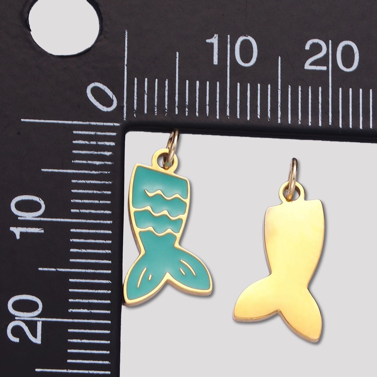 Launch Promo: 24K Gold PVD Stainless Steel Blue Enamel Ocean Mermaid Tail Charm | Sold Each