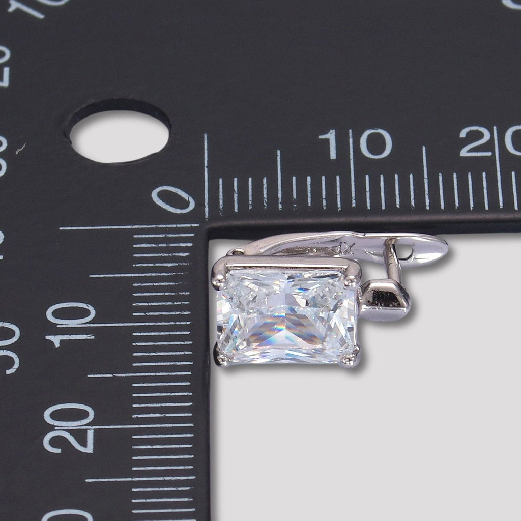 Rhodium Plated Simple Baguette CZ Huggie Hoop Earrings