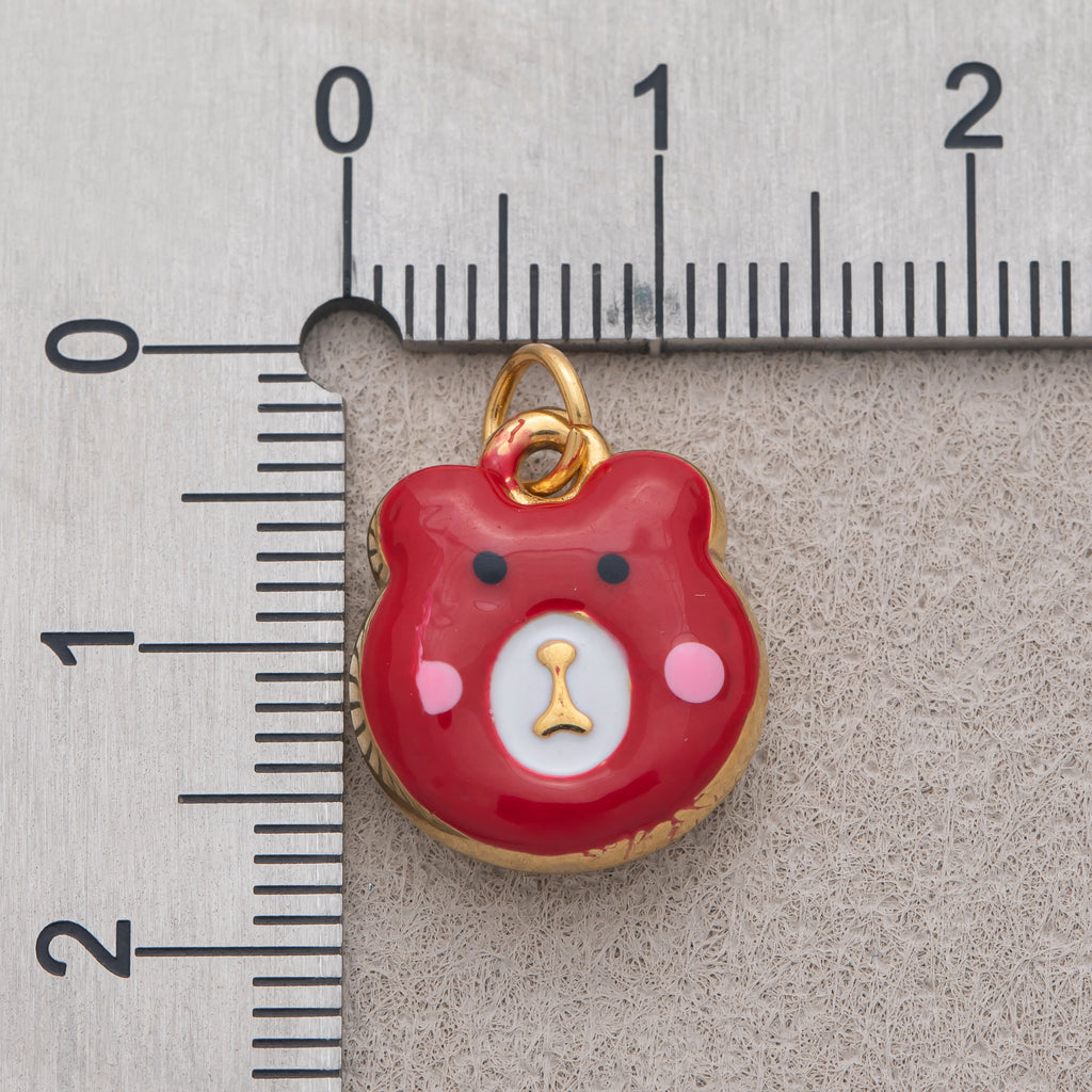 Gold PVD Stainless Steel Colorful Cute Teddy Bear Enamel Charm