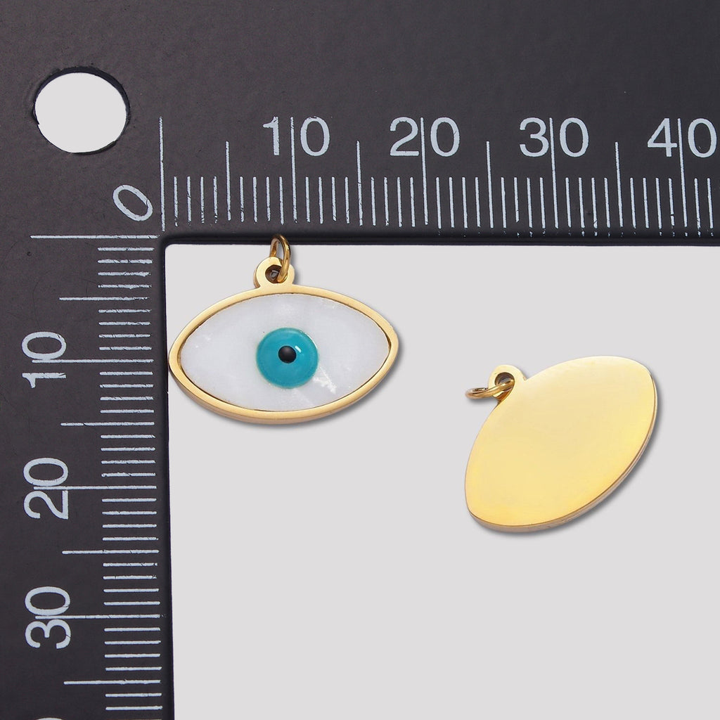 Launch Promo: 14K Gold PVD Stainless Steel Blue and White Evil Eye Charm | Sold Each