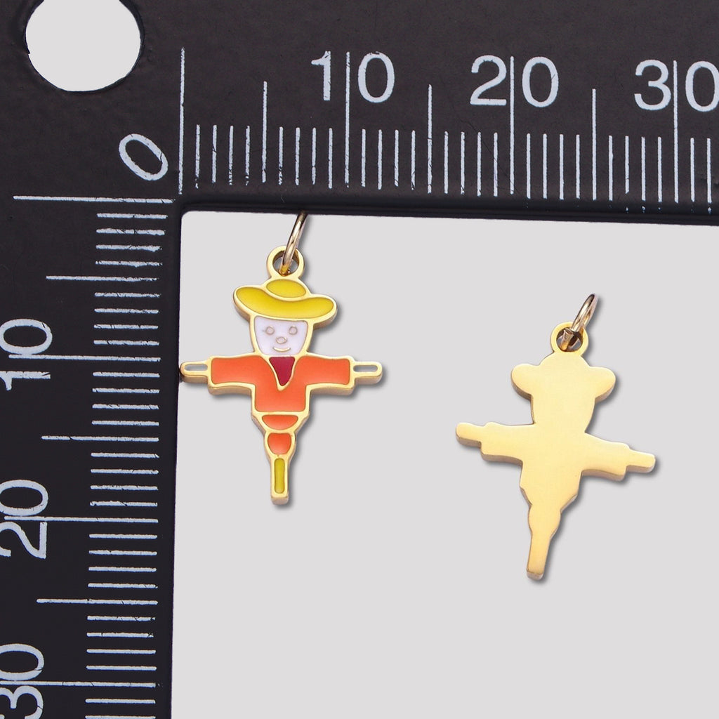 Launch Promo: 24K Gold PVD Stainless Steel Colorful Scarecrow Enamel Charm | Sold Each