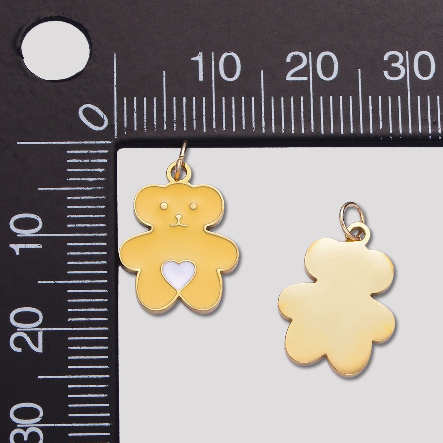 Launch Promo: 24K Gold PVD Stainless Steel Cute Heart Teddy Bear Doll Enamel Charm | Sold Each
