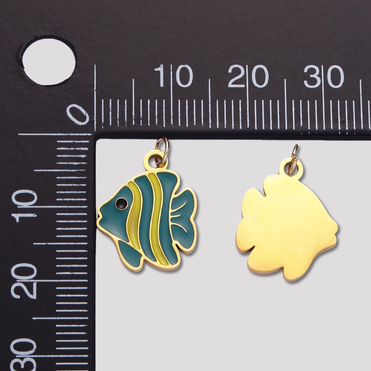 Launch Promo: 24K Gold PVD Stainless Steel Green Enamel Ocean Fish Animal Charm | Sold Each