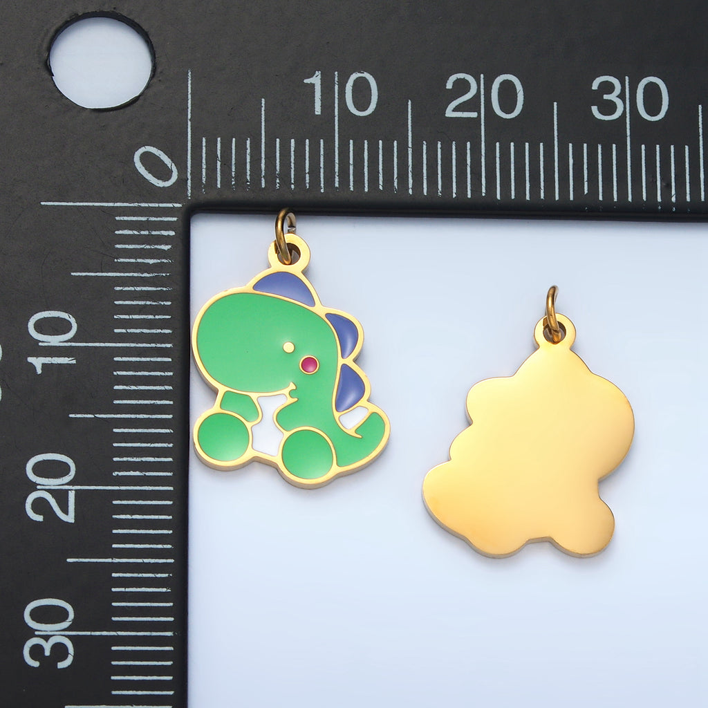 Launch Promo: 24K Gold PVD Stainless Steel Green Baby Dino Enamel Charm | Sold Each