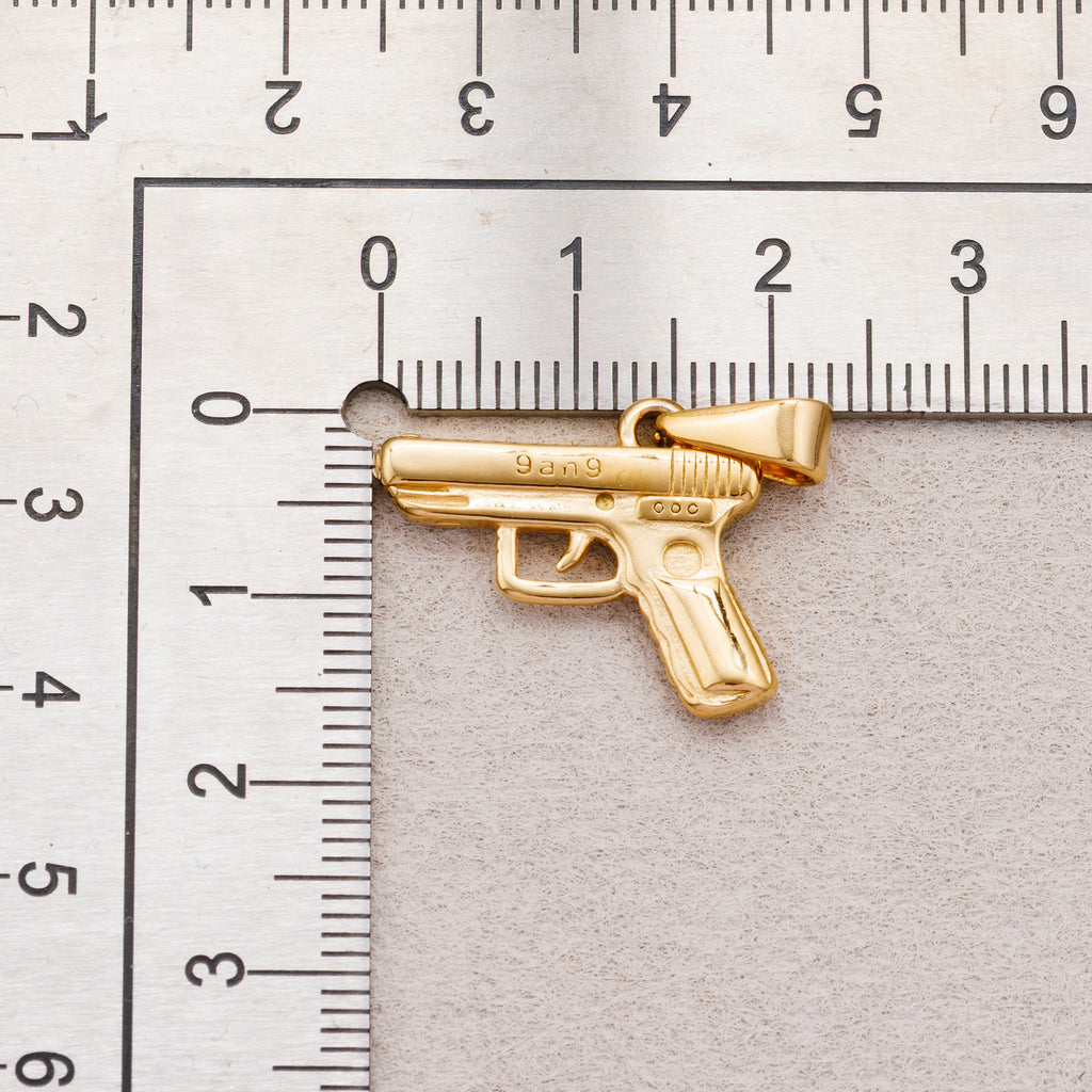 Gold PVD Stainless Steel Vintage Plain Handgun Pistol Pendant Charm