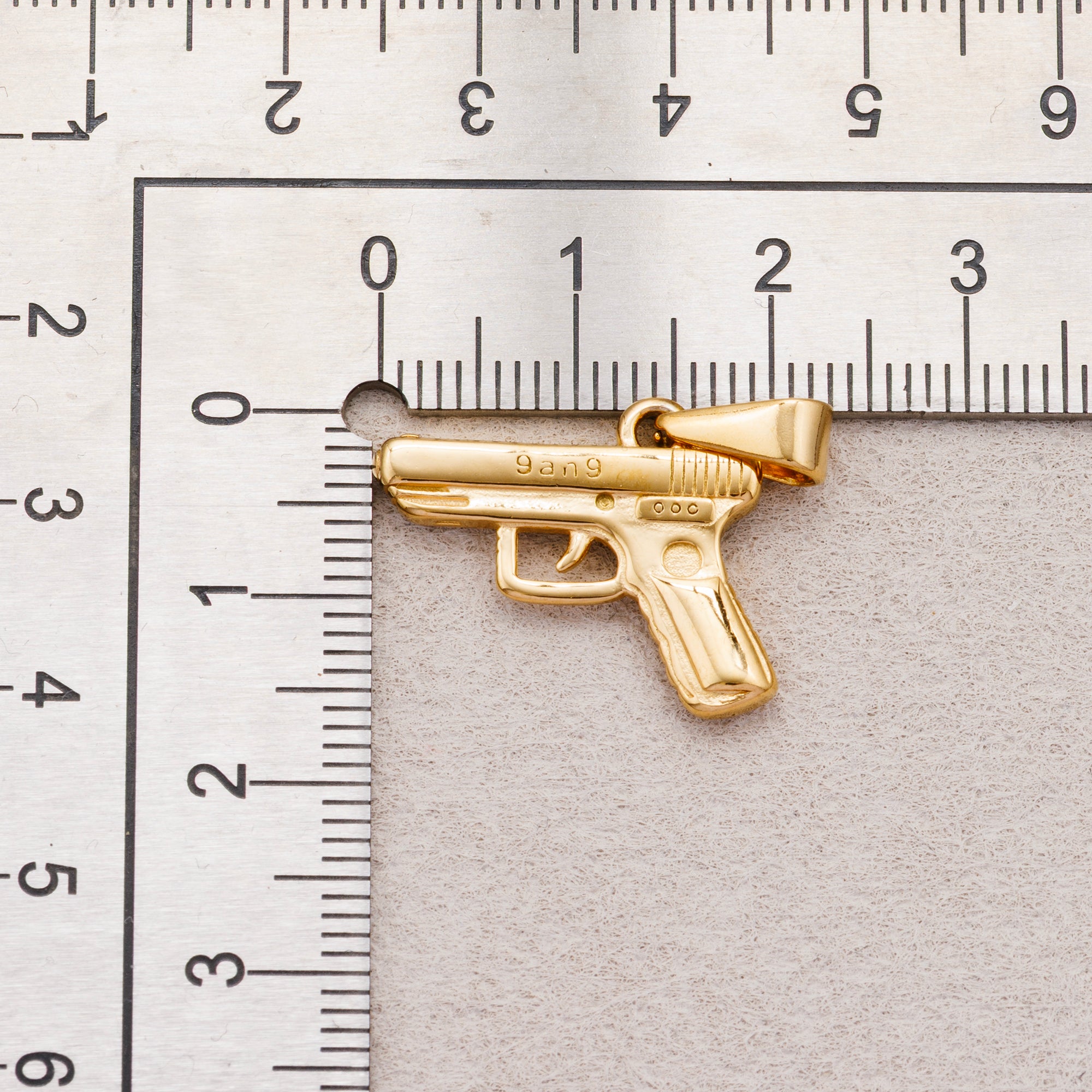 Gold PVD Stainless Steel Vintage Plain Handgun Pistol Pendant Charm