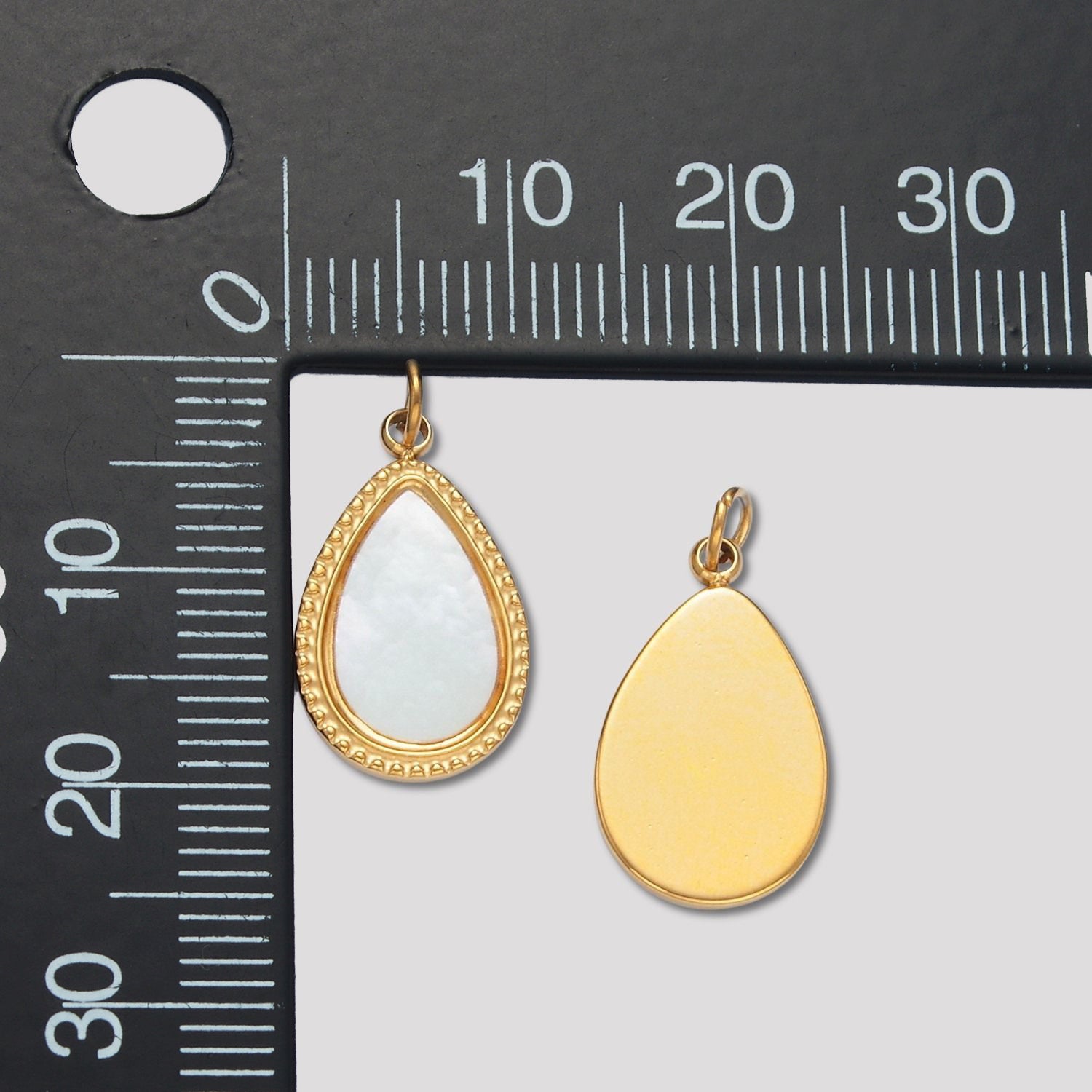 Launch Promo: 24K Gold PVD Stainless Steel Mother Of Pearl Ribbed Teardrop Charm | Sold Each