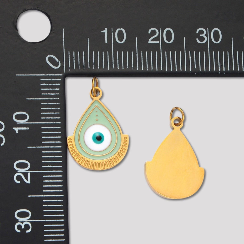 Launch Promo: 24K Gold PVD Stainless Steel Turquoise Teardrop Evil Eye Enamel Charm | Sold Each