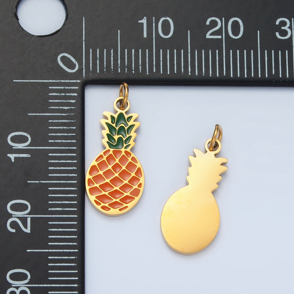 Launch Promo: 24K Gold PVD Stainless Steel Summer Pineapple Fruit Enamel Charm | Sold Each