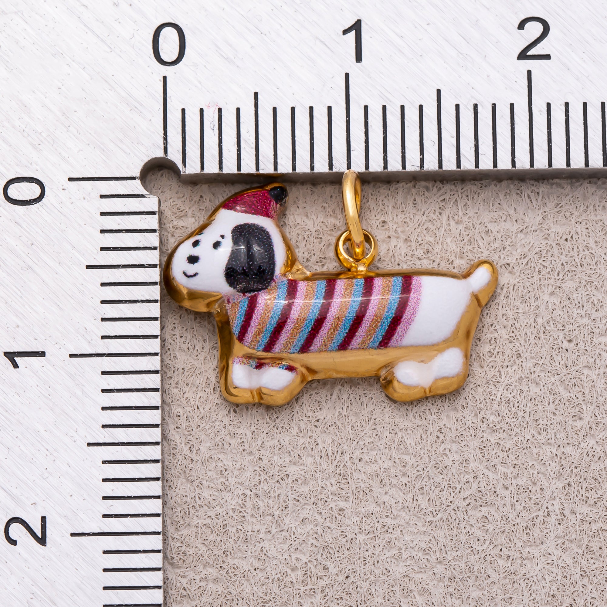 Gold PVD Stainless Steel Brown, White Puppy Pet Animal Charm