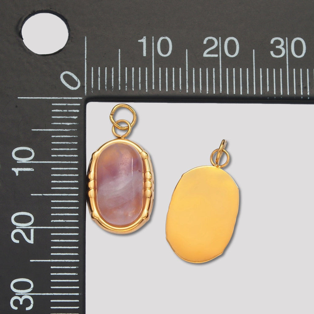 Launch Promo: 24K Gold PVD Stainless Steel Amethyst Oval Natural Gemstone Pendant | Sold Each