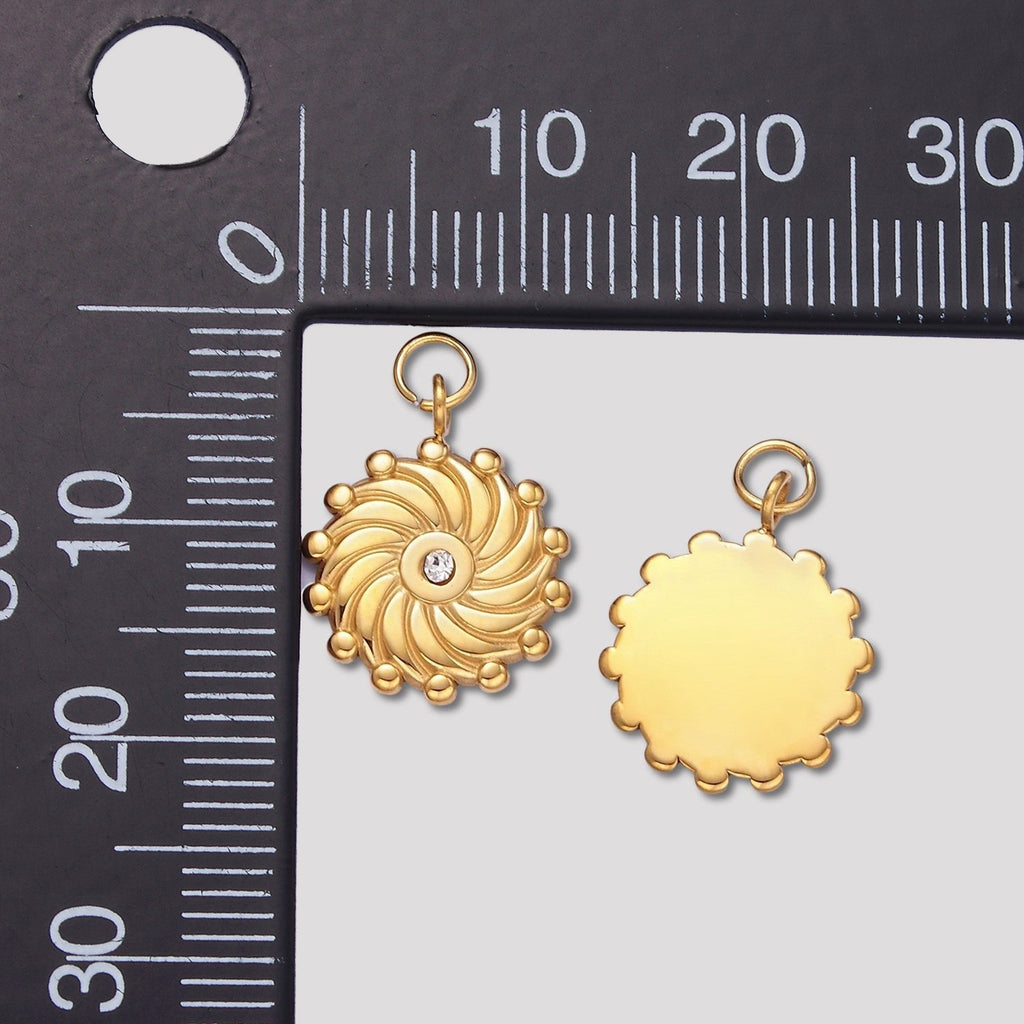 Launch Promo: 14K Gold PVD Stainless Steel Swirl Sunburst Medallion Charm | Sold Each