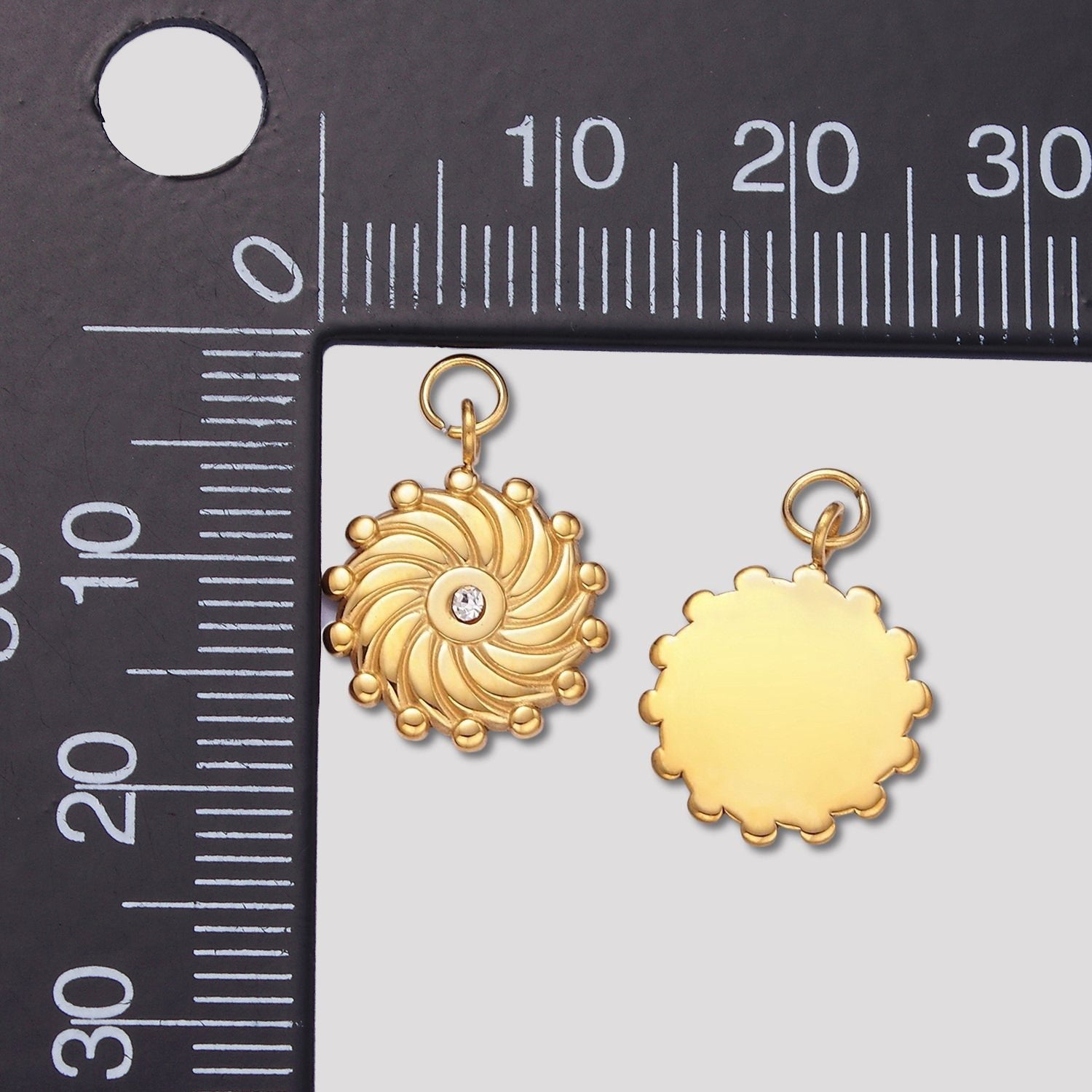 Launch Promo: 14K Gold PVD Stainless Steel Swirl Sunburst Medallion Charm | Sold Each