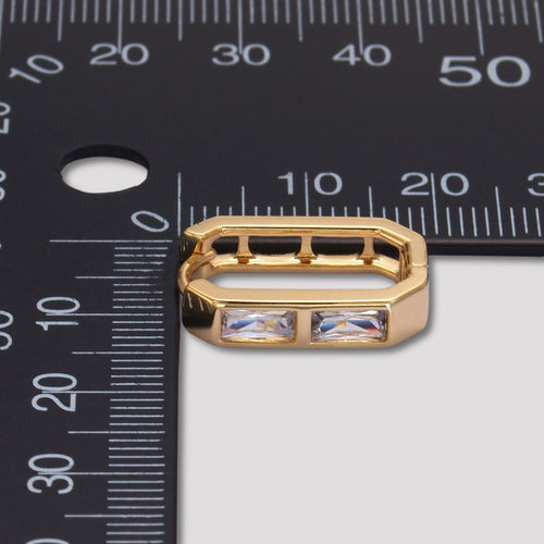 14K Gold Plated Baguette CZ Open Rectangular Huggie Hoop Earrings