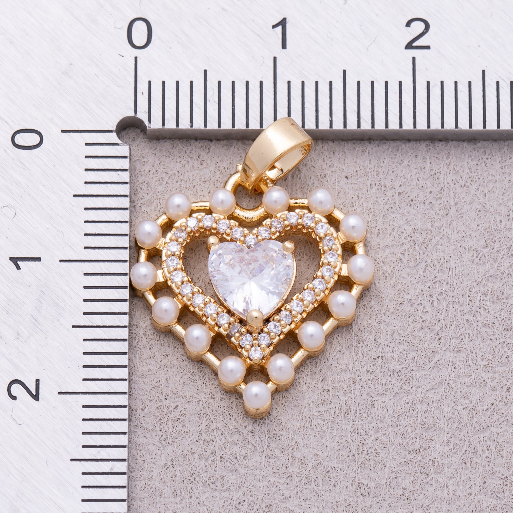 16K Gold Plated Shell Pearl CZ Double Layer Openwork Heart Pendant - Sold Each