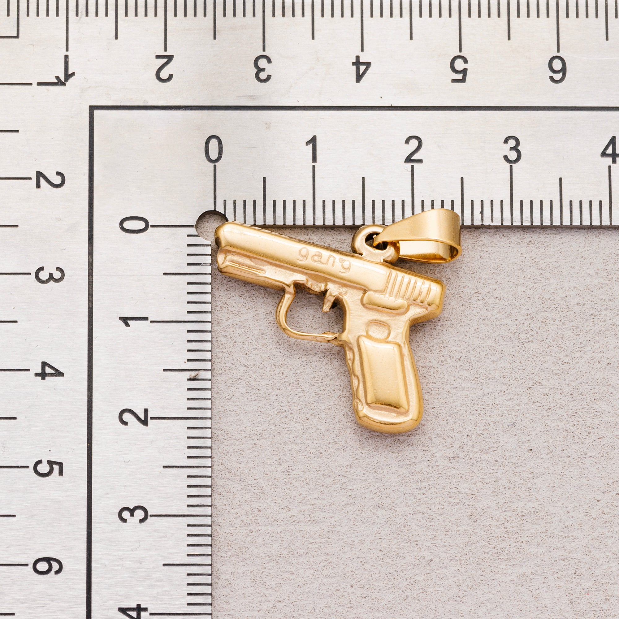 Gold PVD Stainless Steel Handgun Pistol Pendant Charm
