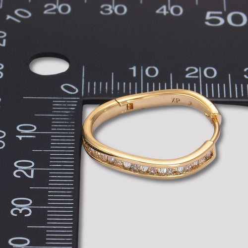 14K Gold Plated Baguette CZ Wavy Huggie Hoop Earrings