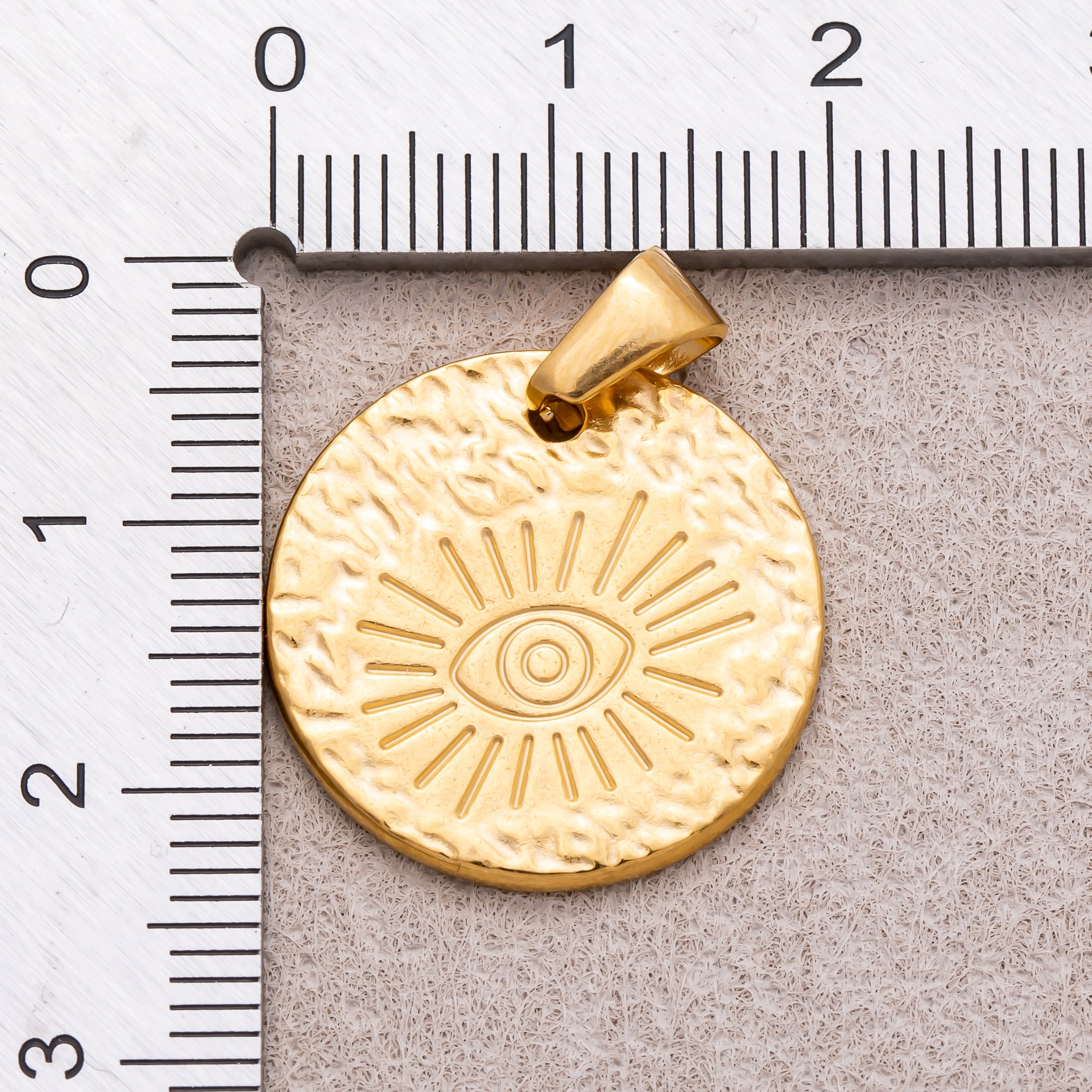 Gold PVD Stainless Steel Evil Eye Textured Medallion Pendant