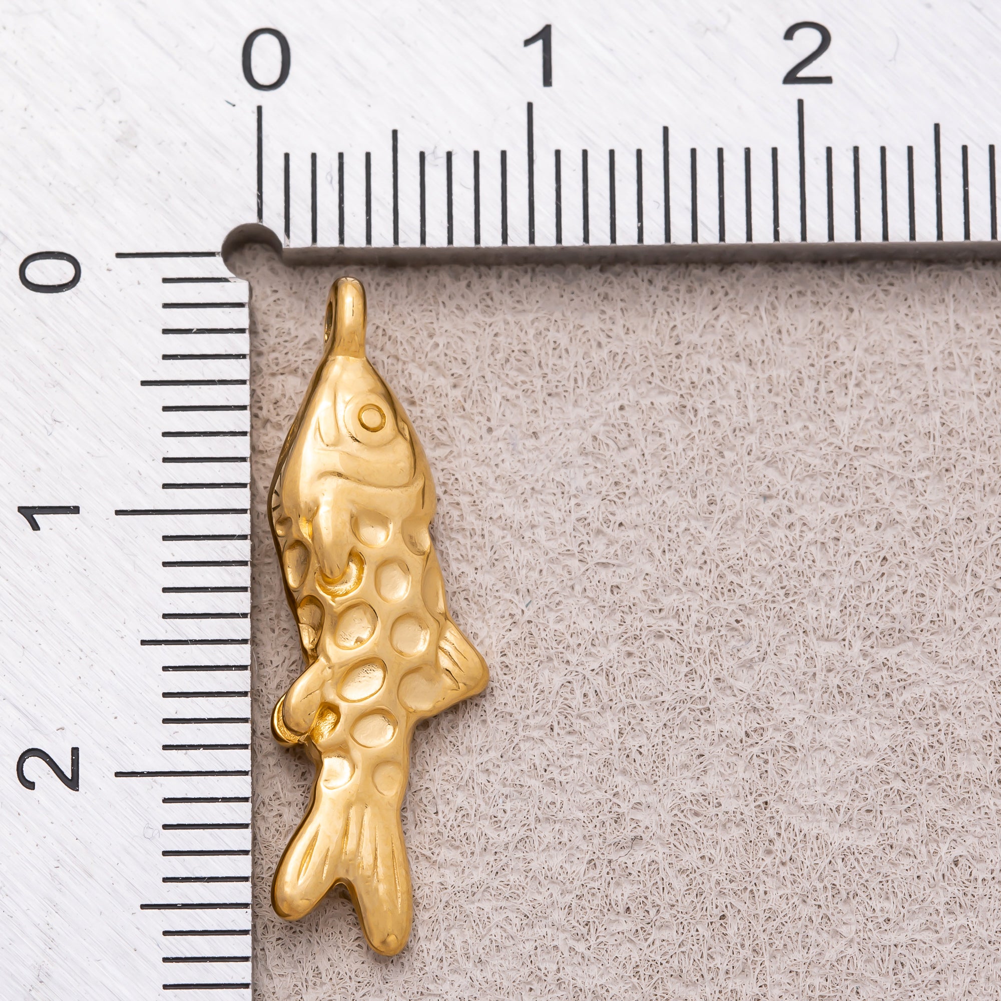 Gold PVD Stainless Steel Textured Lucky Fish Animal Pendant