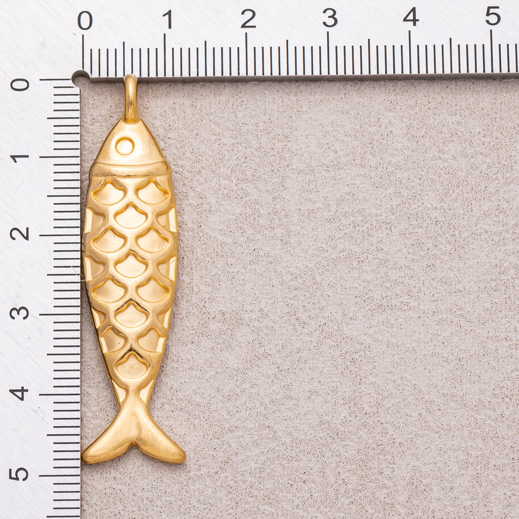 Gold PVD Stainless Steel Textured Fish Multidimensional Animal Pendant