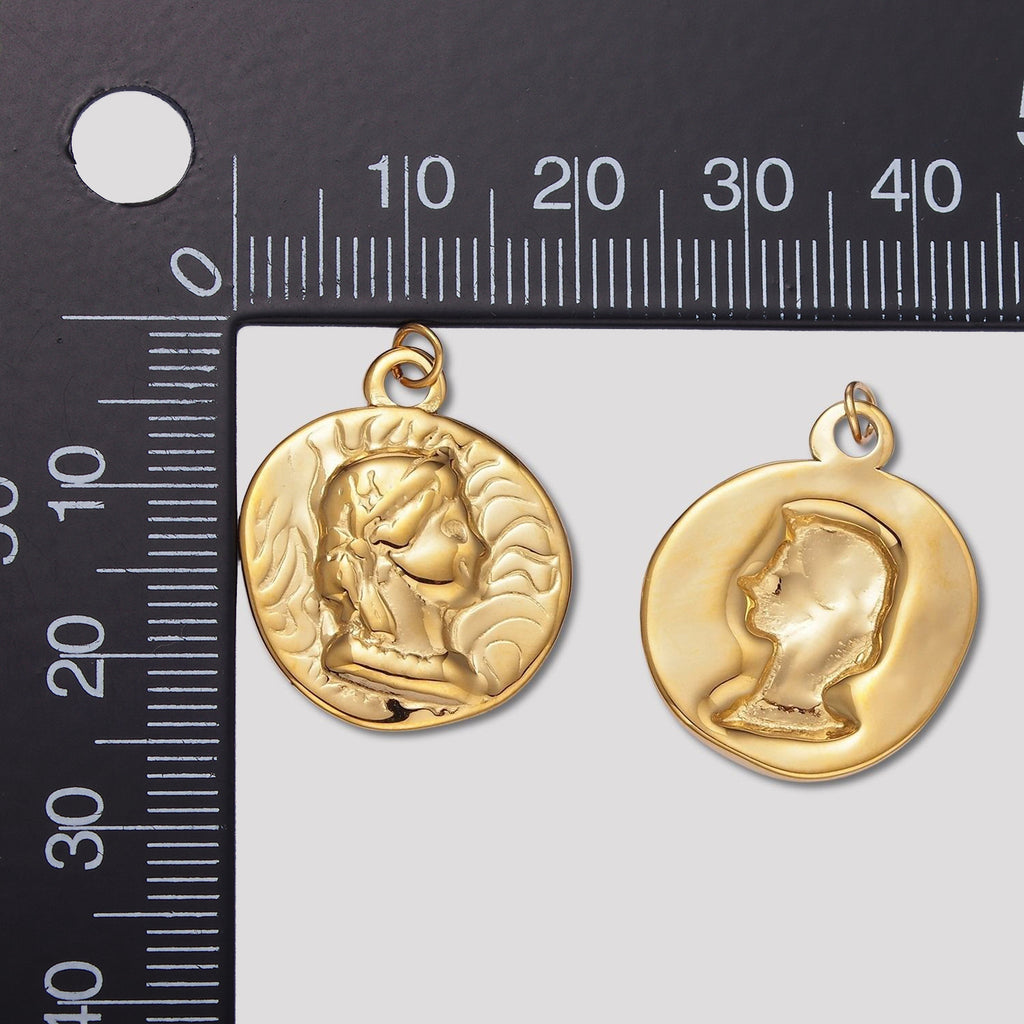 Launch Promo: 14K Gold PVD Stainless Steel Vintage Artistic Madonna Face Pendant Charm | Sold Each