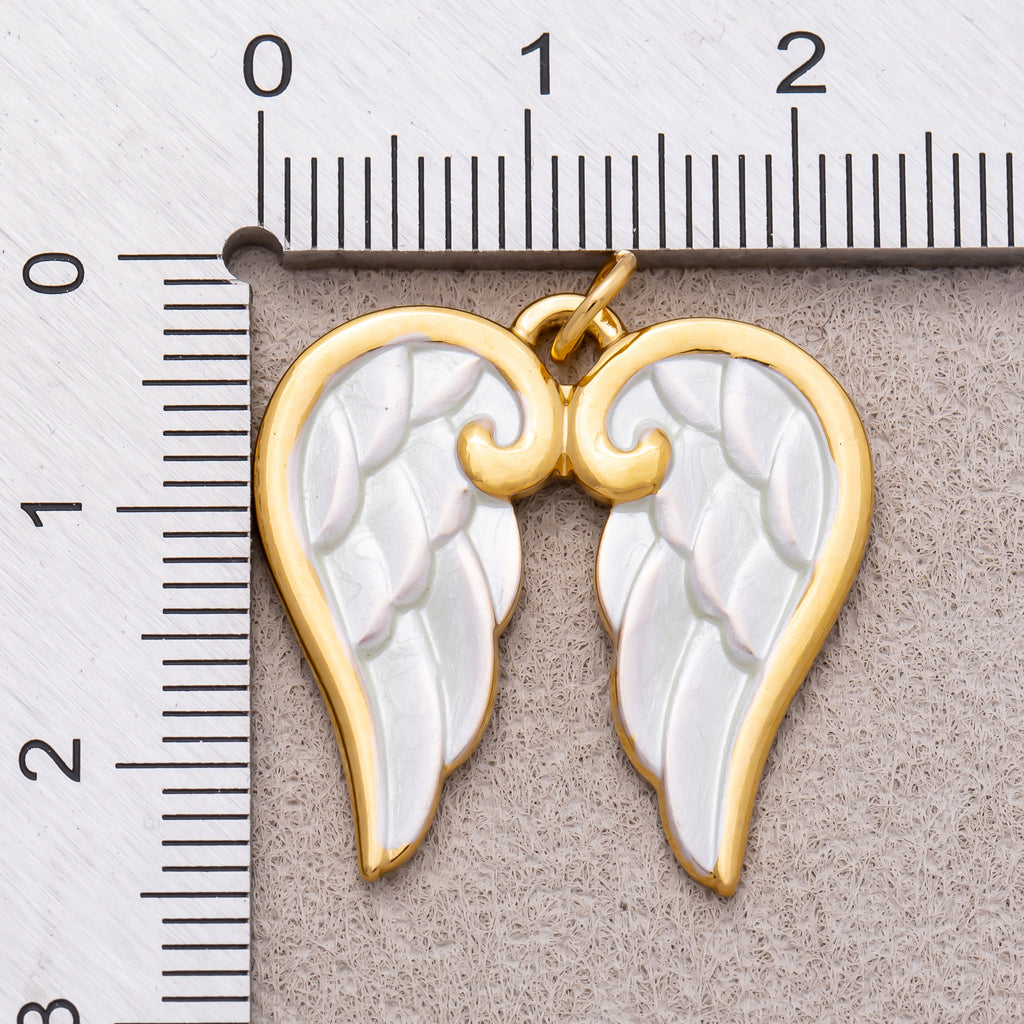 Gold PVD Stainless Steel White Enamel Guardian Angel Wings Charm