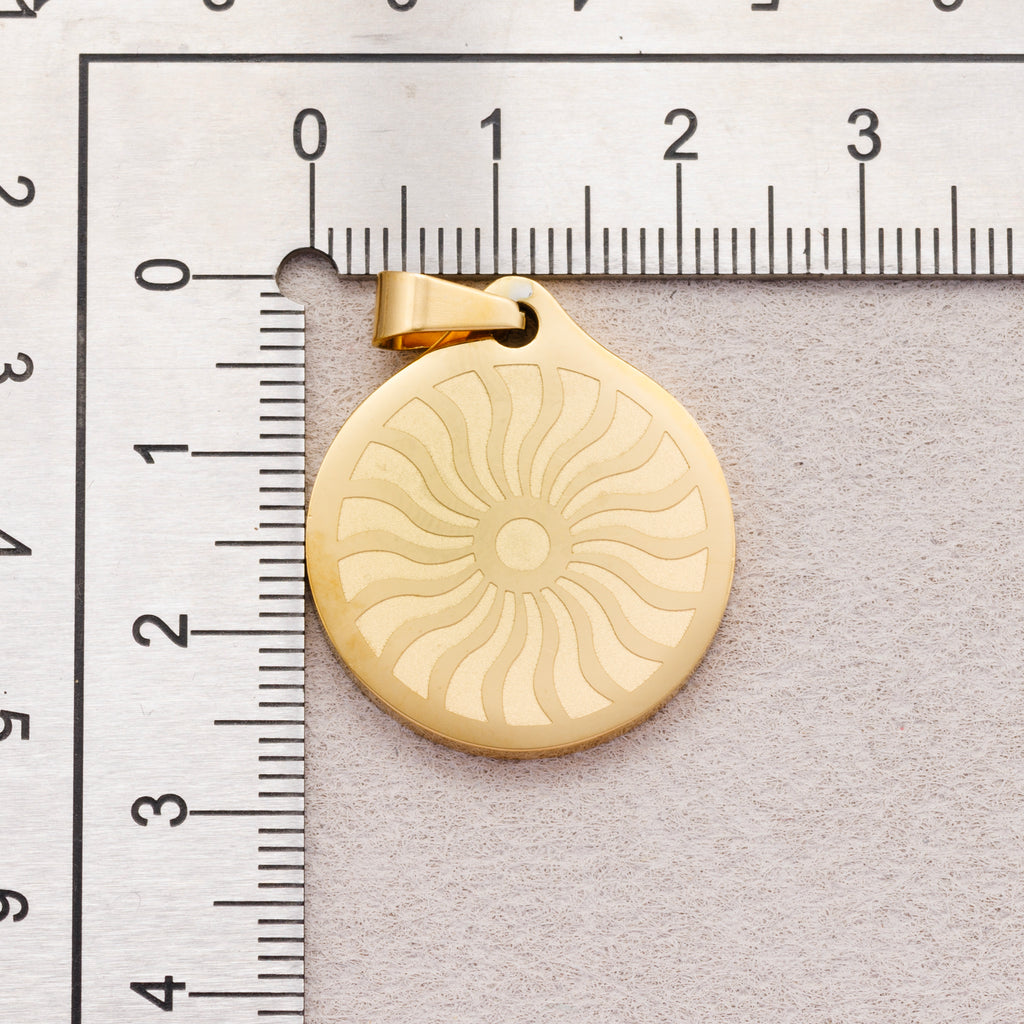 Gold PVD Stainless Steel Celestial Sun Rays Medallion Pendant Bohemian Charm