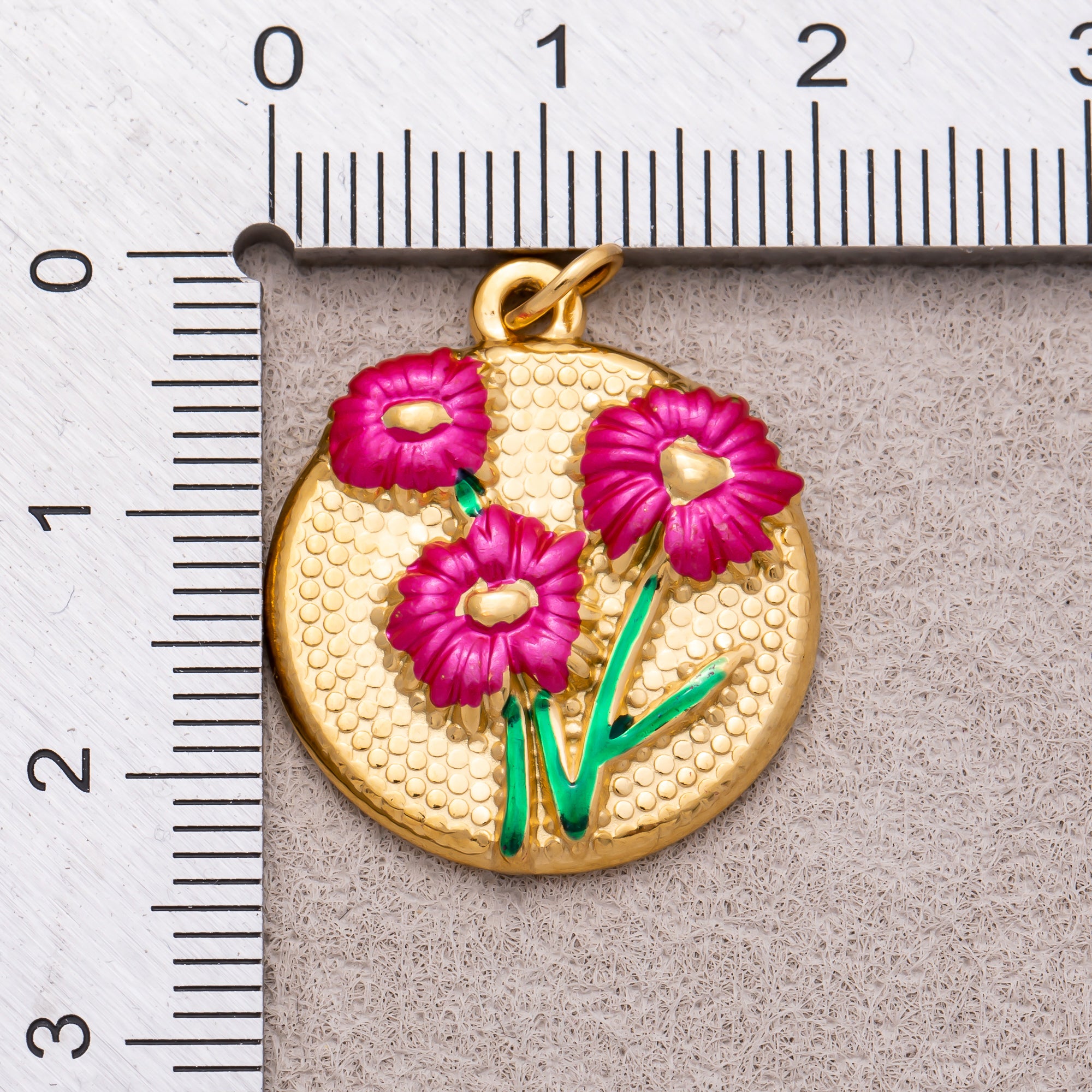 Gold PVD Stainless Steel White, Fuchsia Daisy Flower Medallion Charm
