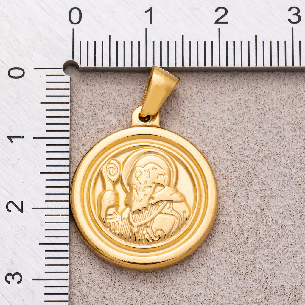 Gold PVD Stainless Steel Saint Benedict Religious Medallion Pendant