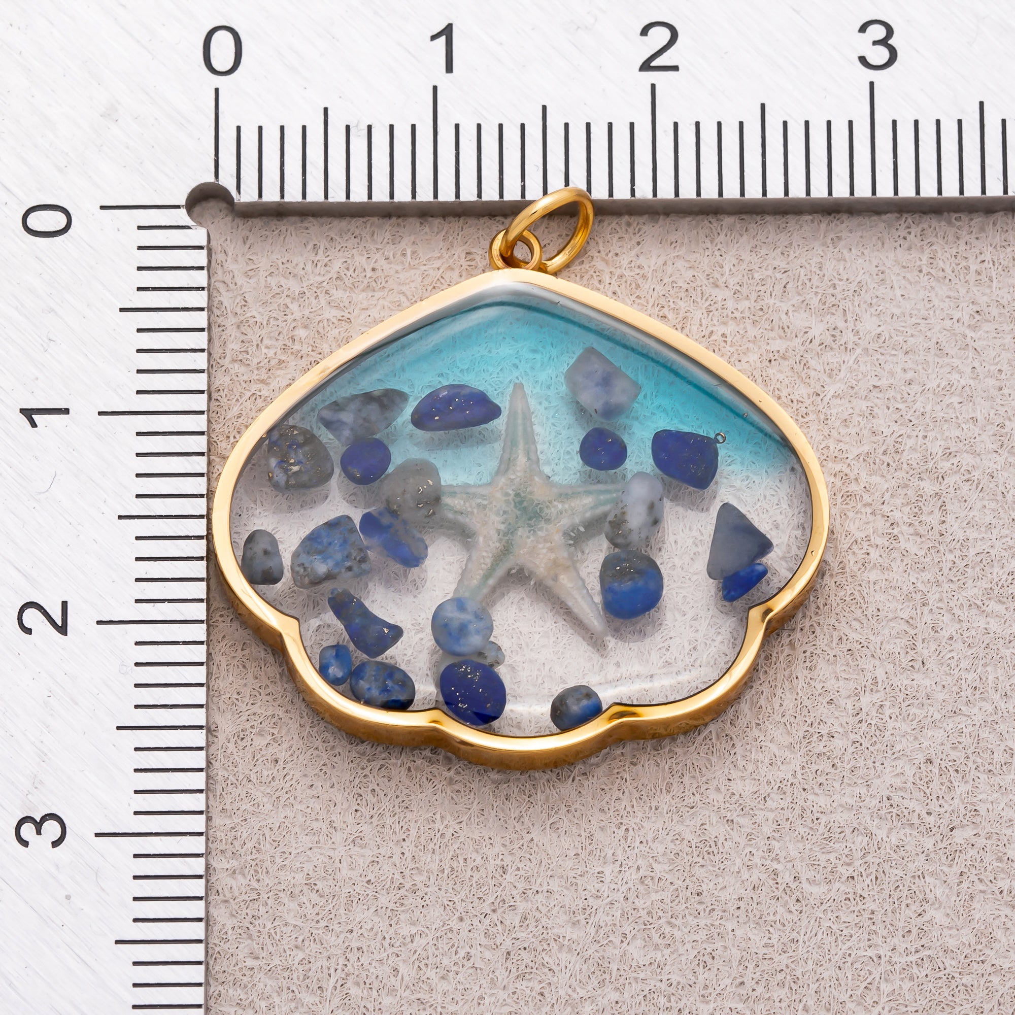 Gold PVD Stainless Steel Starfish Sea Shell Shaped Resin Pendant