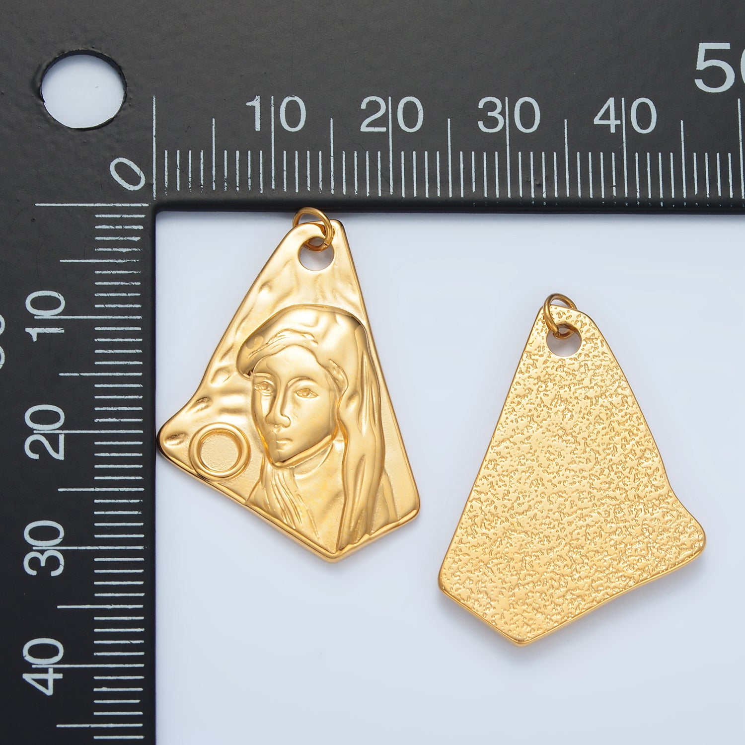 Launch Promo: 24K Gold PVD Stainless Steel Artistic Irregular Religious Virgin Mary Shield Charm | Sold Each