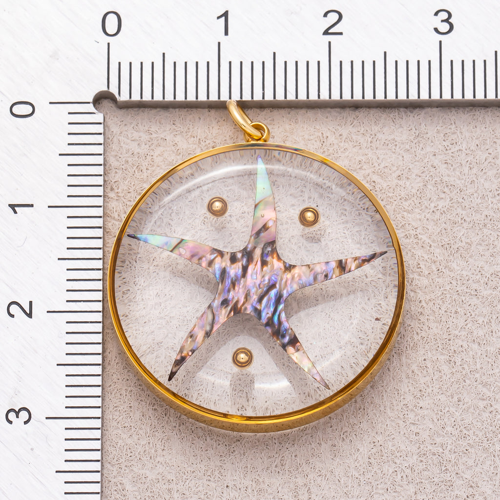 Gold PVD Stainless Steel Starfish Medallion Resin Charm