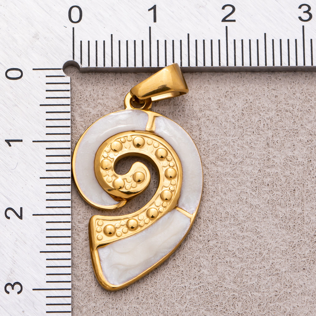 Gold PVD Stainless Steel Mother of Pearl Spiral Ocean Nautilus Pendant