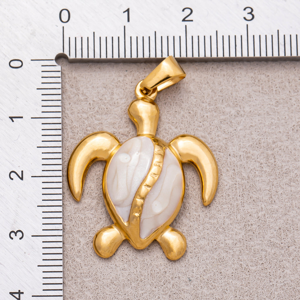 Gold PVD Stainless Steel Mother of Pearl Ocean Turtle Beach Pendant