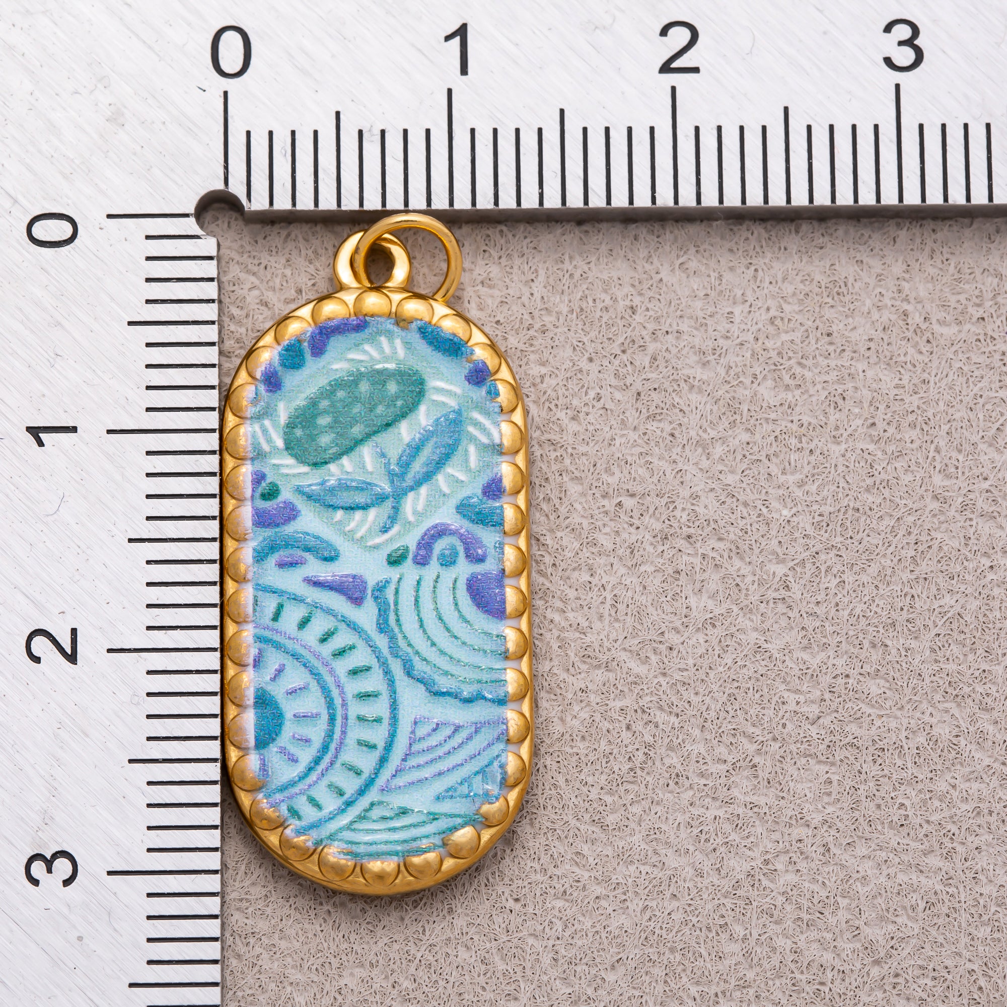Gold PVD Stainless Steel Oval Floral Enamel Tag Pendants