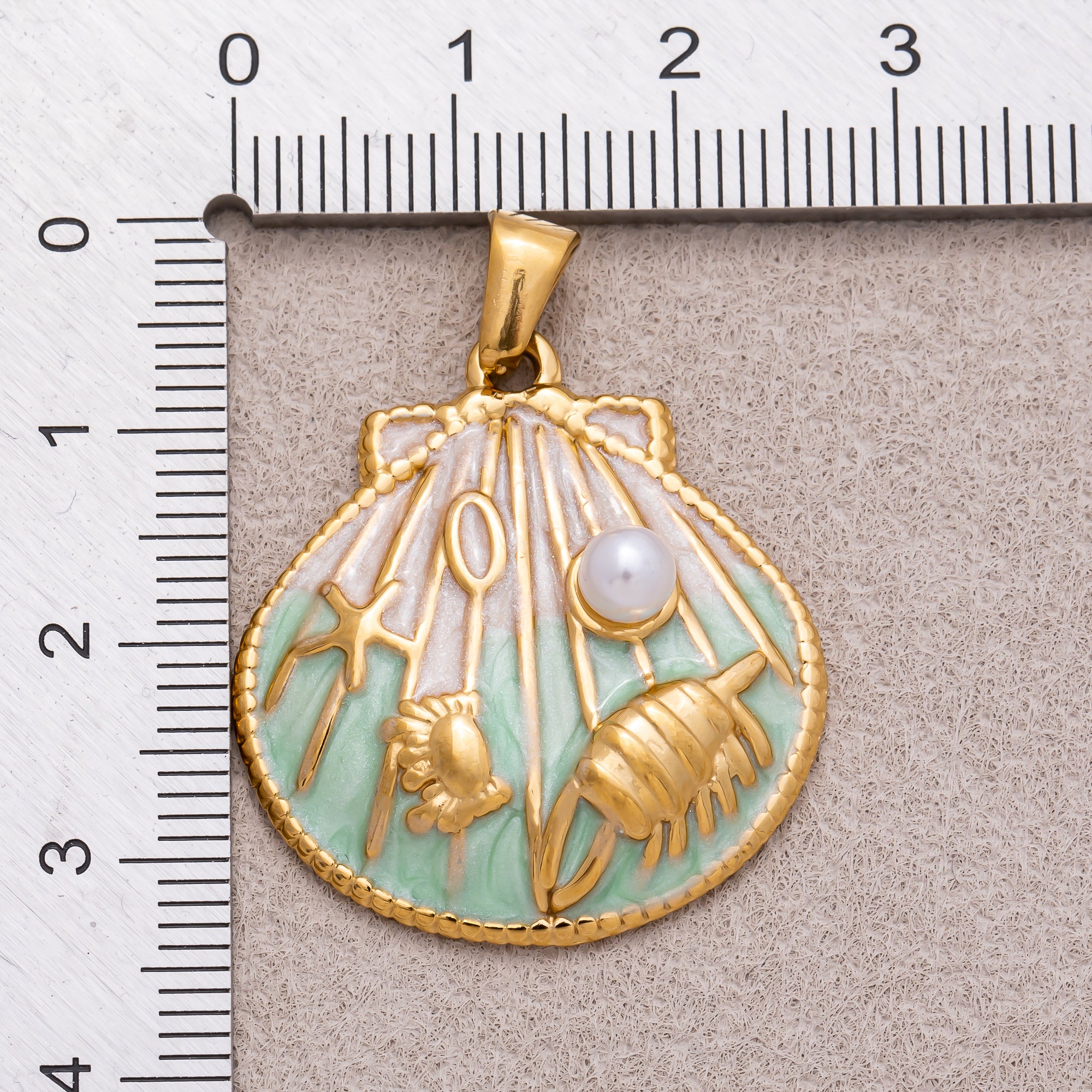 Gold PVD Stainless Steel Shell Pearl Colorful Ribbed Clam Shell Charm