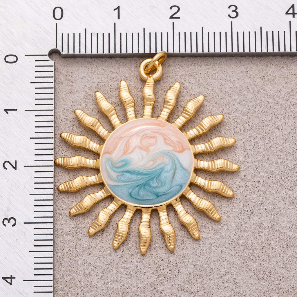 Gold PVD Stainless Steel Pastel Swirl Enamel Sunburst Medallion Charm