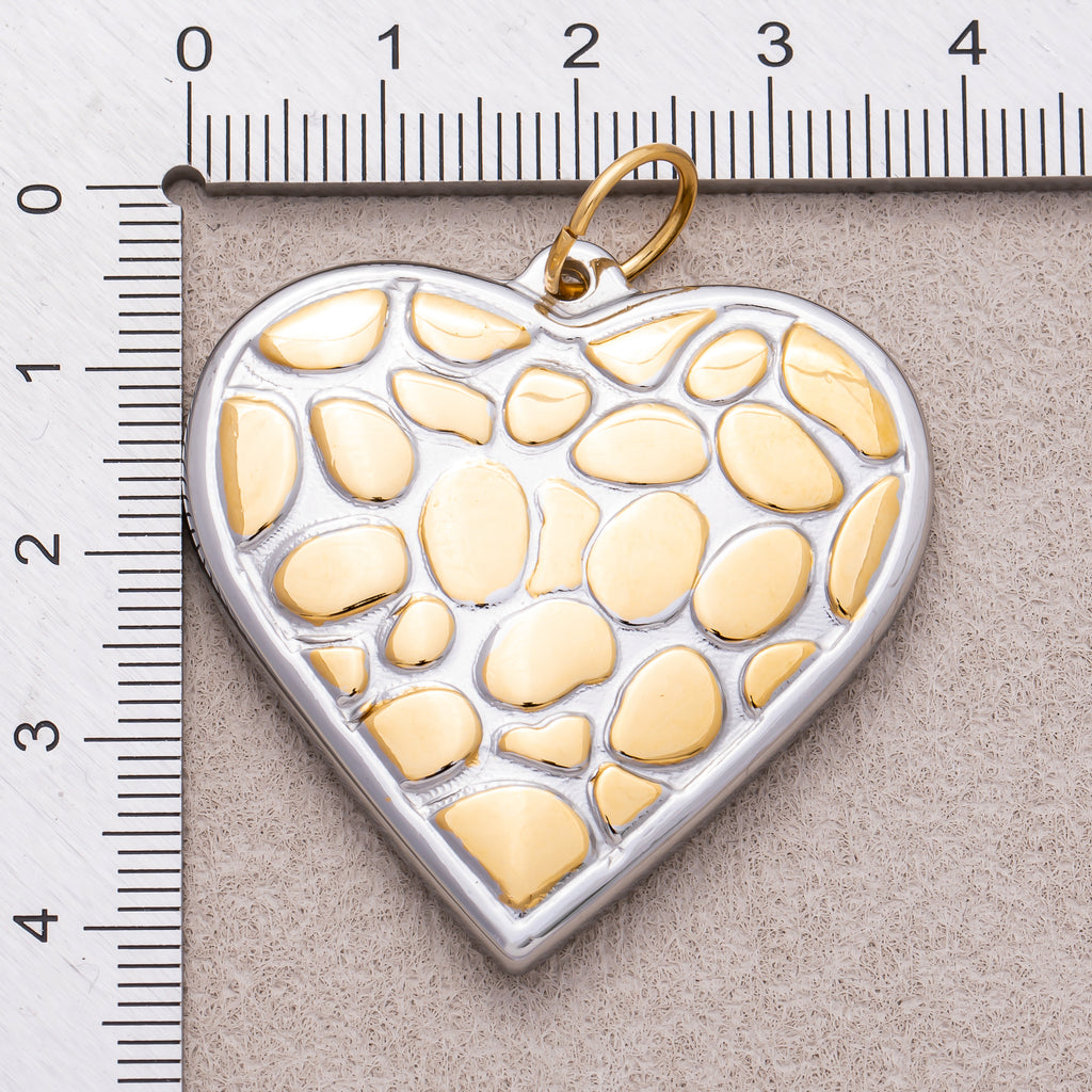 Gold PVD Stainless Steel Mixed Metal Textured Heart Charm