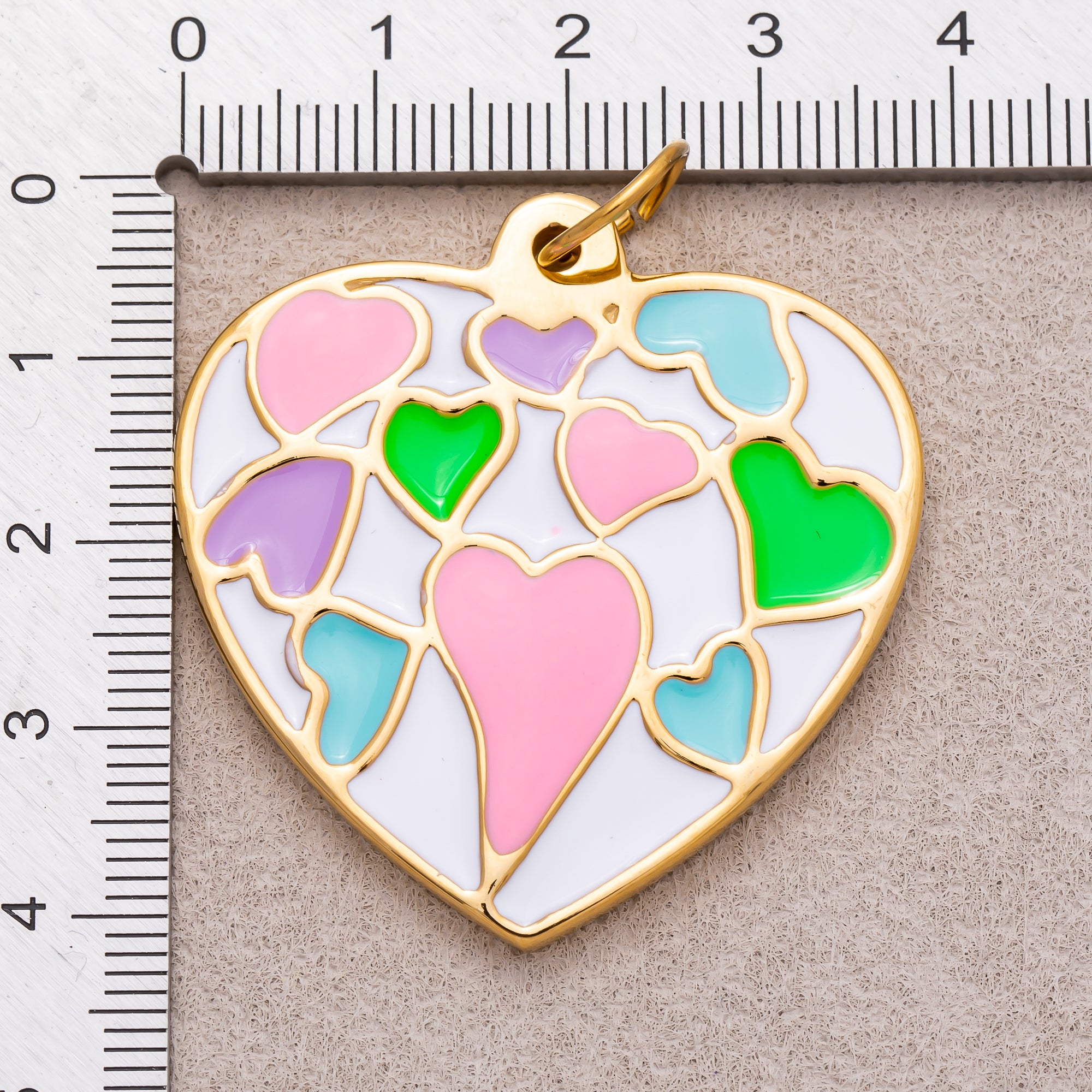 Gold PVD Stainless Steel Multi Color Mosaic Heart Enamel Pendant